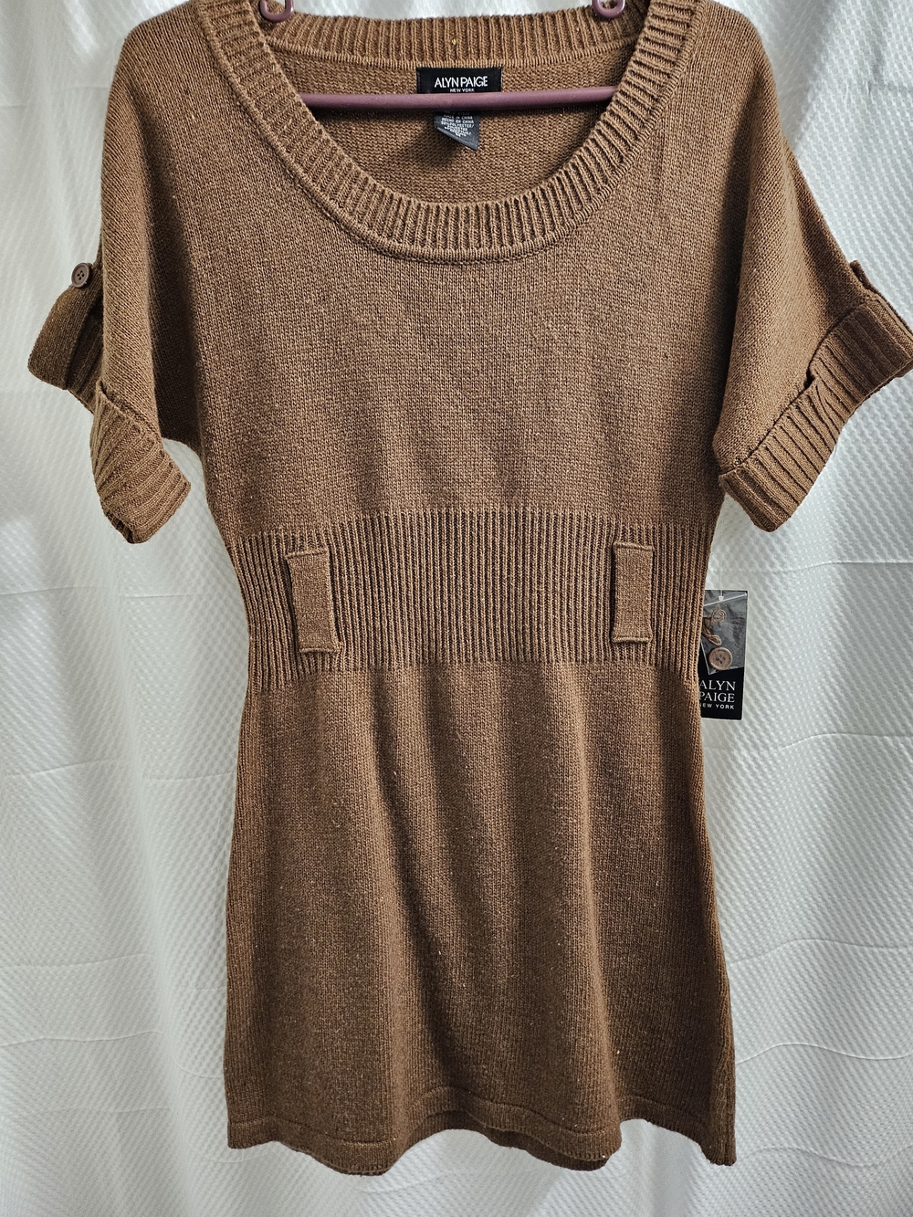 Alyn Paige Camel Knit Short Sleeve Sweater Dress